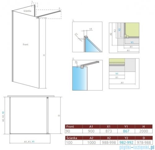 Radaway Modo New IV kabina Walk-in 90x100 szkło przejrzyste 389594-01-01/389104-01-01