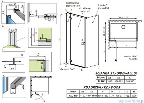Radaway Essenza 8 Brushed GunMetal Kdj kabina 110x100cm lewa szczotkowany grafit 10480712-01-01L/10470337-92-01L/10113100-01-01
