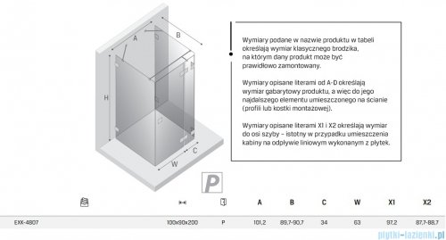 New Trendy Eventa Gold Shine kabina prysznicowa przyścienna 100x90x200 przejrzyste Prawa Złoty połysk EXK-4807