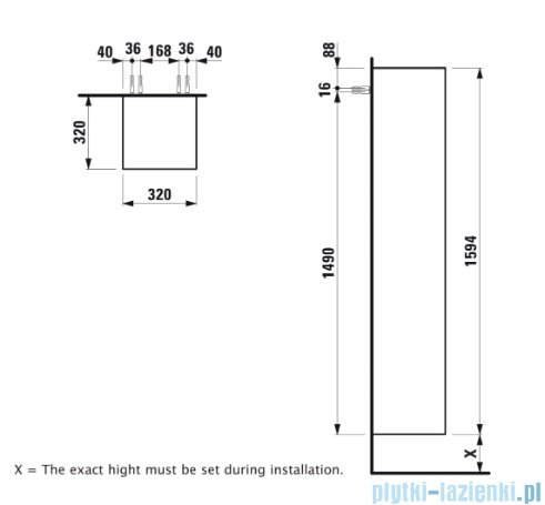 Laufen Sonar kolumna wysoka 159 cm drzwi lewe Złoty lakierowany H4054910340401