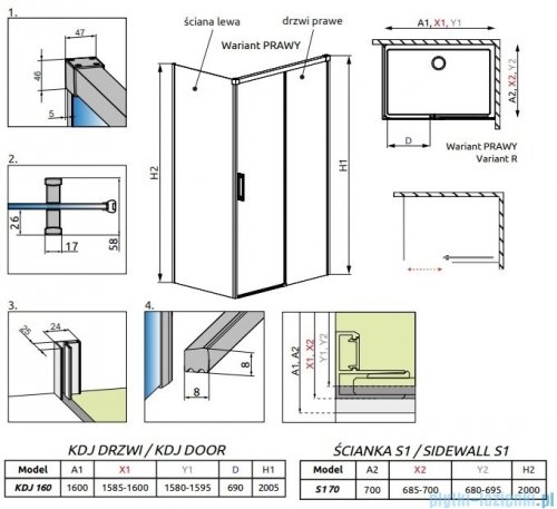 Radaway Idea Black Kdj kabina prysznicowa 160x70 prawa czarny mat/szkło przejrzyste 387046-54-01R/387048-54-01L
