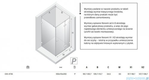 New Trendy Eventa Gold Shine kabina prysznicowa prostokątna 100x110x200 cm prawa przejrzyste Złoty połysk EXK-4735