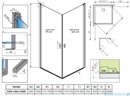 Radaway Nes 6 Kdd I Brushed Light Gold kabina 80x100cm szczotkowane jasne złoto 10021080-98-01L/10021100-98-01R
