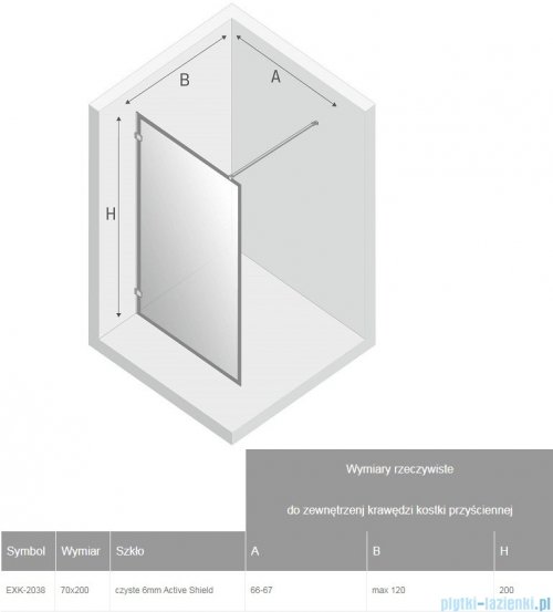 New Trendy Avexa Black kabina Walk-In 70x200 cm przejrzyste EXK-2038