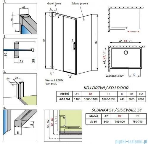 Radaway Idea Kdj Brushed GunMetal kabina 110x80cm lewa szczotkowany grafit 387041-92-01L/387051-92-01R