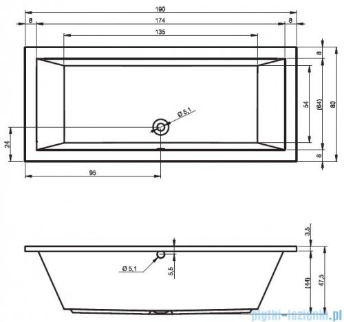 Riho Lusso wanna prostokątna 190x80cm+nóżki B015001005/207093