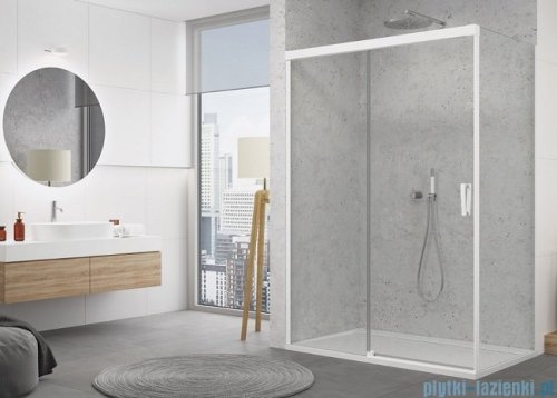 SanSwiss Cadura White Line drzwi przesuwne 160cm jednoskrzydłowe lewe z polem stałym profile biały mat CAS2G1600907