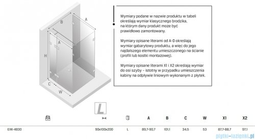 New Trendy Eventa Gold Shine kabina prysznicowa przyścienna z drzwiami bocznymi 90x100x200 cm przejrzyste lewe Złoty połysk EXK-4830