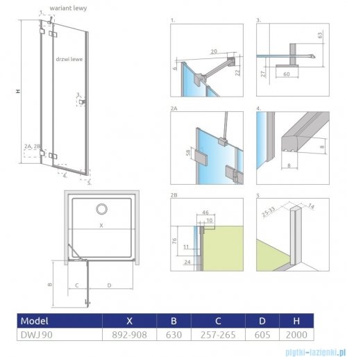 Radaway Essenza Pro Brushed Copper Dwj drzwi wnękowe 90cm lewe szczotkowana miedź 10099090-93-01L