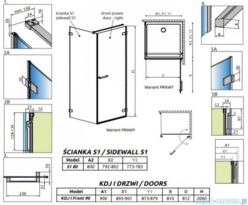 Radaway Arta Kdj I kabina 90x80cm prawa szkło przejrzyste 1386082-03-01R+386020-03-01