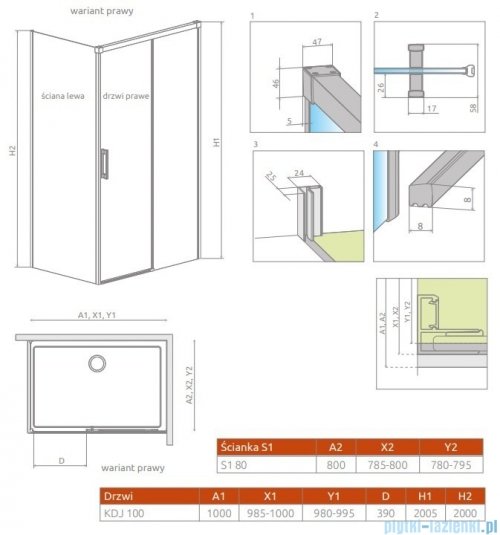 Radaway Idea Black Kdj kabina 100x80cm prawa czarny mat/szkło przejrzyste 387040-54-01R/387051-54-01L