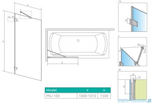 Radaway Euphoria Pnj II parawan nawannowy 100cm L/P szkło przejrzyste 10007100-01-01