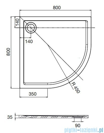 Roca Aeron brodzik półokrągły 80x80x3,5cm biały + syfon A276283100