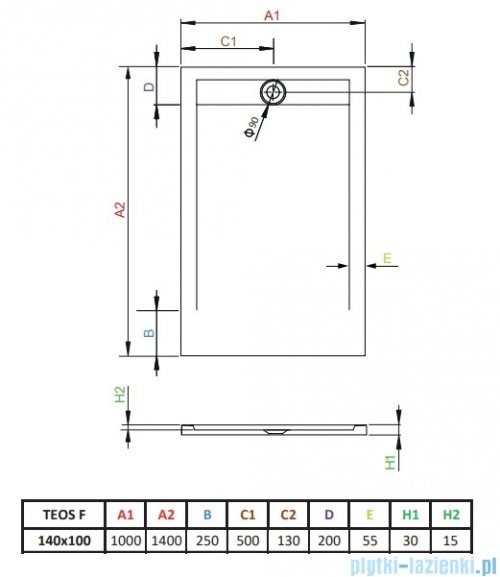 Radaway Teos F brodzik 140x100cm cemento HTF140100-74