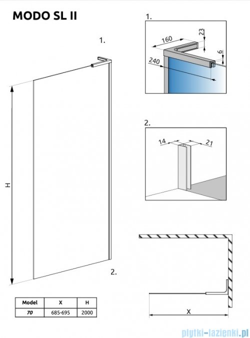 Radaway Modo SL White II kabina Walk-in 70x200 prawa szkło przejrzyste 10319074-04-01R