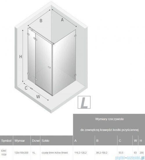 New Trendy Avexa kabina prostokątna 120x100x200 cm przejrzyste lewa EXK-1509