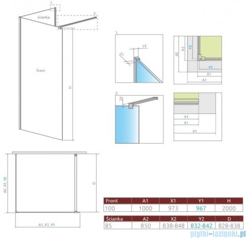 Radaway Modo New Black IV kabina Walk-in 100x85 czarny mat/szkło przejrzyste 389604-54-01/389085-54-01