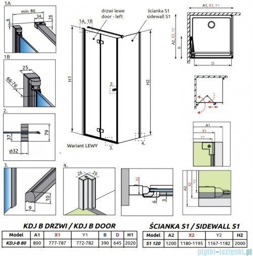 Radaway Fuenta Kdj B kabina 80x120cm lewa chrom połysk szkło przejrzyste 1384081-01-01L/1384054-01-01