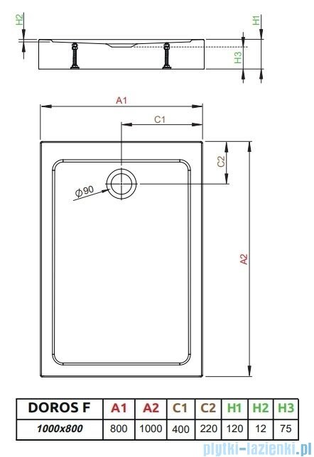 Radaway Doros F Compact Stone brodzik 100x80 biały SDRFP1080-05-04S