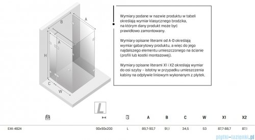 New Trendy Eventa Gold Shine kabina prysznicowa przyścienna z drzwiami bocznymi 90x90x200 cm przejrzyste lewe Złoty połysk EXK-4824