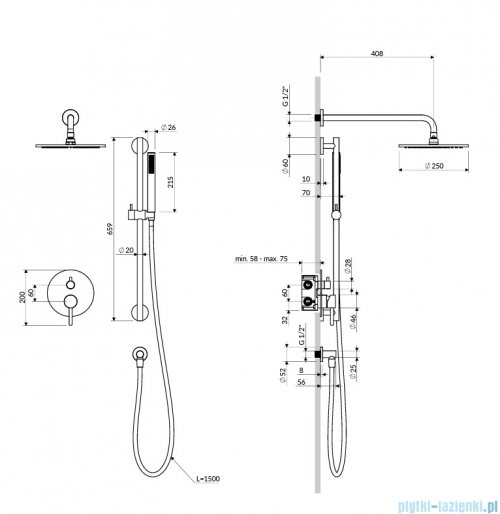 Omnires Y System prysznicowy podtynkowy, 2-wyjściowy miedź szczotkowana SYSY47CPB