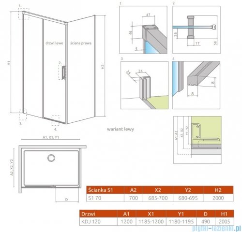 Radaway Idea Kdj Brushed Gold kabina 120x70cm lewa szczotkowane złoto 387042-99-01L/387048-99-01R