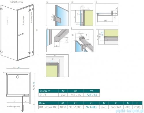 Radaway Euphoria KDJ Kabina 100x75 prawa szkło przejrzyste 383612-01R/383240-01R/383056-01