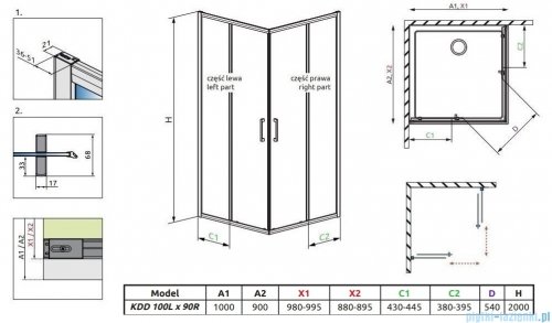 Radaway Premium Pro Kdd  kabina 100x90cm szkło przejrzyste 1017100-01-01L/1017090-01-01R