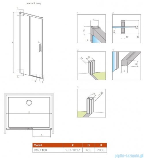 Radaway Idea Gold DWJ drzwi wnękowe 100cm lewe złoty połysk/szkło przejrzyste 387014-09-01L