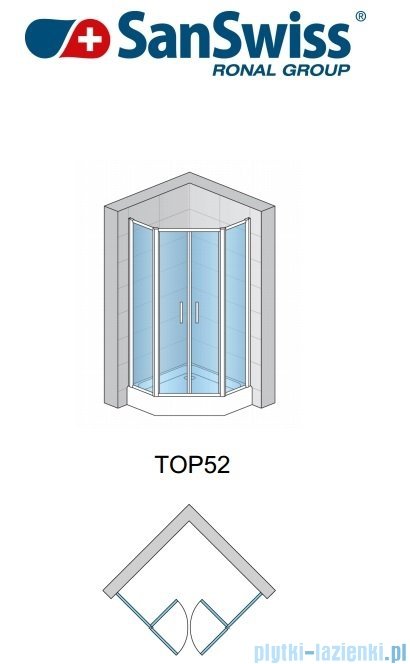 SanSwiss Top-Line Pięciokątna kabina prysznicowa TOP52 z drzwiami otwieranymi 100x100cm Pas satynowy poziomy/biały TOP5270800451