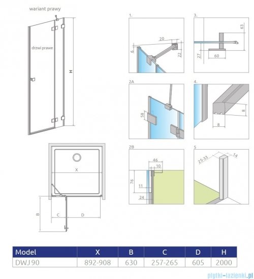 Radaway Essenza Pro Brushed GunMetal Dwj drzwi wnękowe 90cm prawe szczotkowany grafit 10099090-92-01R