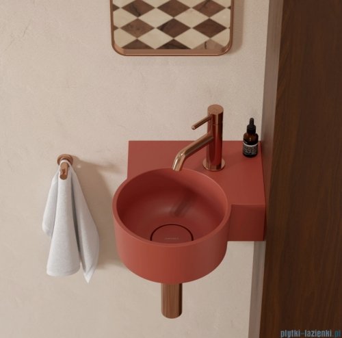 Omnires Ovo M+ umywalka nablatowa/wisząca prawa 33x34 cm terracotta mat OVO335UWPTE