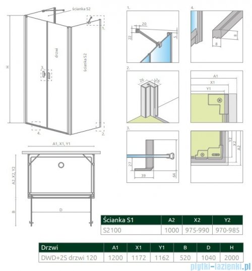 Radaway Nes DWD+2S kabina 100x120x100cm szkło przejrzyste 10040100-01-01/10035120-01-01/10040100-01-01