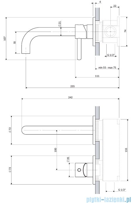 Omnires Y bateria umywalkowa element natynkowy biały mat Y1215HROWM