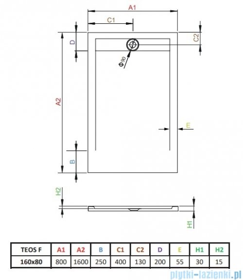 Radaway Teos F brodzik 160x80cm cemento HTF16080-74