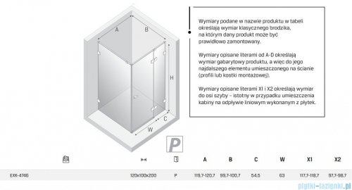 New Trendy Eventa Gold Shine kabina prysznicowa prostokątna 120x100x200 cm prawa przejrzyste Złoty połysk EXK-4746