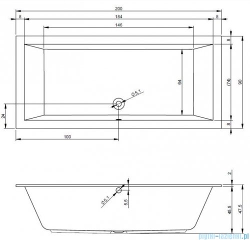 Riho Lugo wanna prostokątna 200x90cm nóżki+syfon B137001005/207095/495121