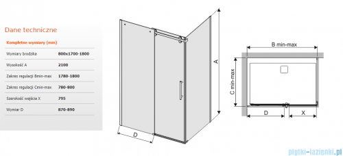 Sanplast kabina KND2/ALTII narożna prostokątna 80x170-180x210 cm przejrzysta 600-121-0871-42-401