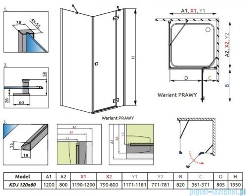 Radaway Kabina prysznicowa Almatea KDJ 120x80 prawa szkło przejrzyste + brodzik Doros D + syfon 32141-01-01NR