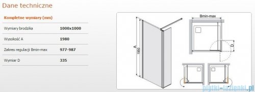 Sanplast kabina Walk-In z elementem ruchomym PR2/PRIII 100x198 cm przejrzyste 600-073-0990-38-401