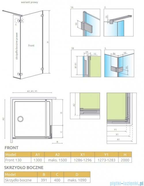 Radaway Arta Walk-in kabina 130cm prawa szkło przejrzyste 386213-03-01/386010-03-01R