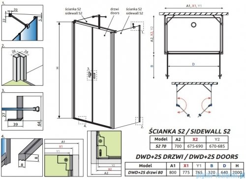 Radaway Nes Black DWD+2S kabina 70x80x70cm czarny mat/szkło przejrzyste 10040070-54-01/10035080-54-01/10040070-54-01