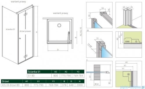 Radaway Nes 8 Black KDJ B kabina 80x80 prawa czarny mat/szkło przejrzyste 10075080-54-01R/10089080-01-01