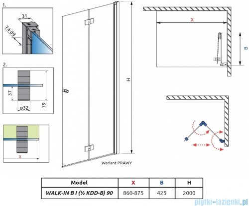 Radaway Nes 6 Brushed GunMetal KDD B kabina walk-in 90cm prawa szczotkowany grafit szkło przejrzyste 10024090-92-01R