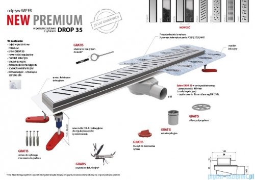 Wiper New Premium Pure Odpływ liniowy z kołnierzem 100 cm syfon drop 35 szlif 500.0103.02.100