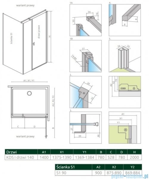 Radaway Nes 8 Black Kds I kabina 140x90cm prawa czarny mat/szkło przejrzyste 10073140-54-01R/10073114-54-01/10089090-01-01
