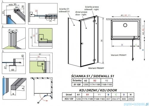 Radaway Essenza 8 Brushed GunMetal Kdj kabina 120x120cm prawa szczotkowany grafit 10480812-01-01R/10470337-92-01R/10113120-01-01