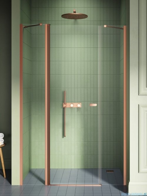 New Trendy New Soleo Copper Brushed 120x195 cm drzwi wnękowe wsporniki skośne miedź szczotkowana/szkło przejrzyste D-0968A