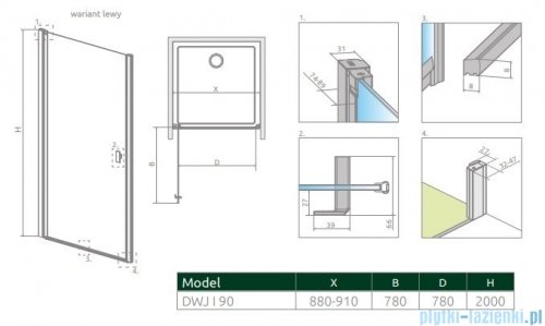 Radaway Nes 8 Black Dwj I Drzwi wnękowe 90cm lewe czarny mat/szkło przejrzyste 10076090-54-01L