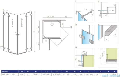 Radaway Essenza Pro Brushed Copper Kdd kabina 90x100cm szczotkowana miedź 10096090-93-01L/10096100-93-01R